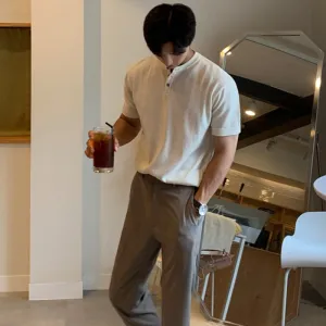 [Korean Style] 4 Colors Lapel Basic Button T-shirts