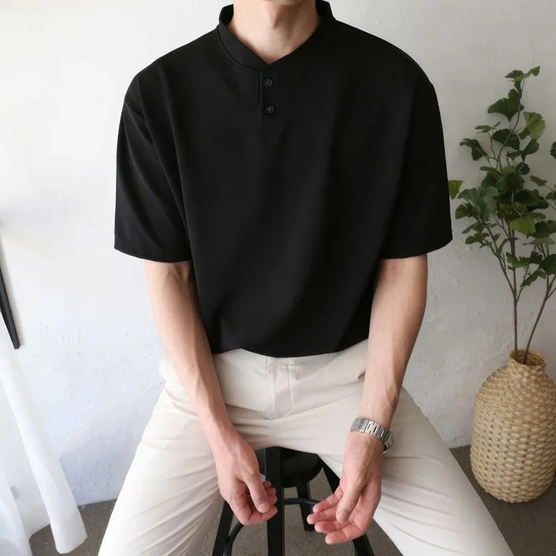 [Korean Style] 4 Colors Mock Neckline Polo shirts