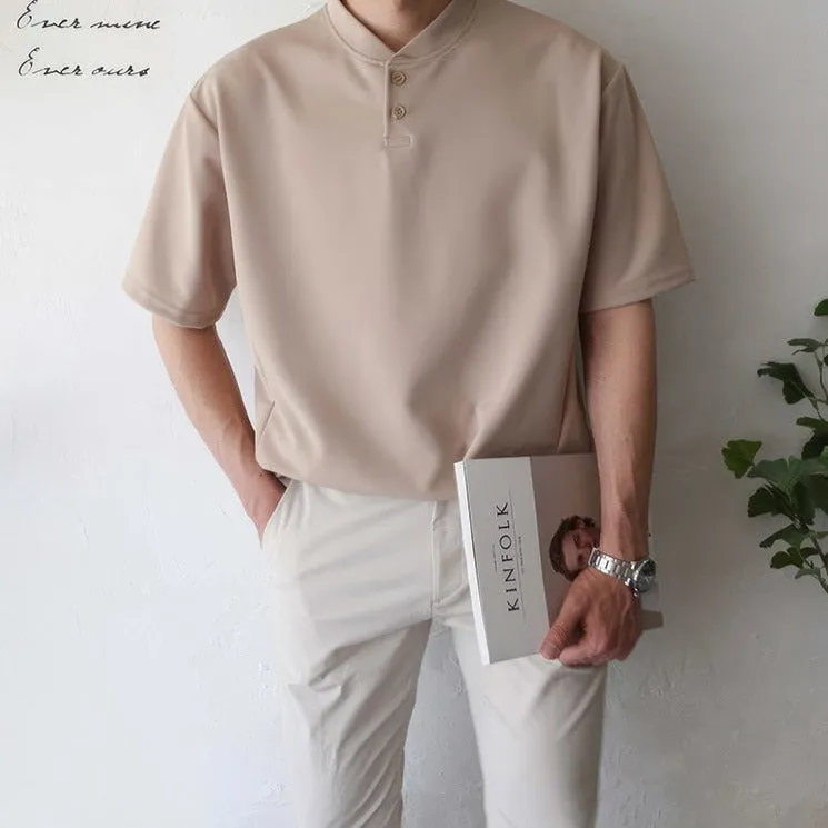 [Korean Style] 4 Colors Mock Neckline Polo shirts