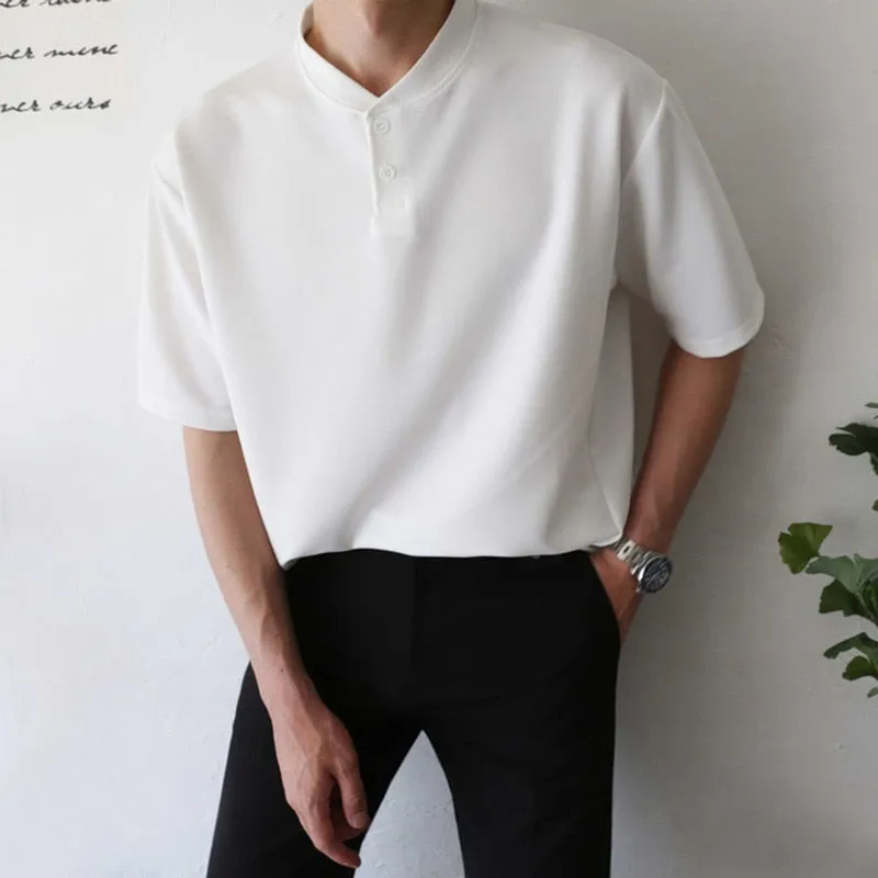 [Korean Style] 4 Colors Mock Neckline Polo shirts