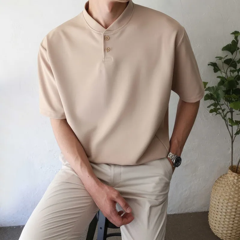 [Korean Style] 4 Colors Mock Neckline Polo shirts
