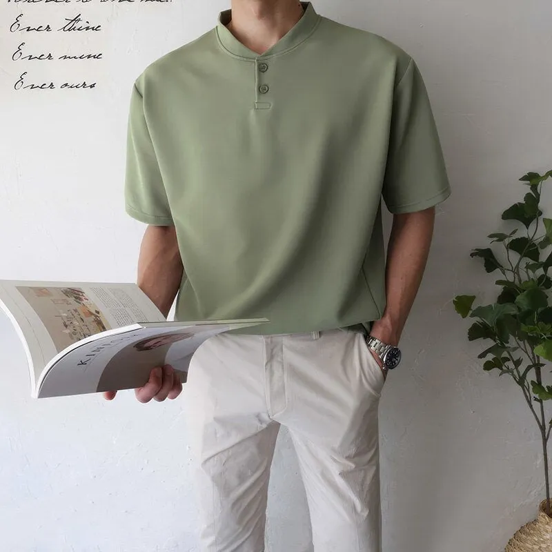 [Korean Style] 4 Colors Mock Neckline Polo shirts