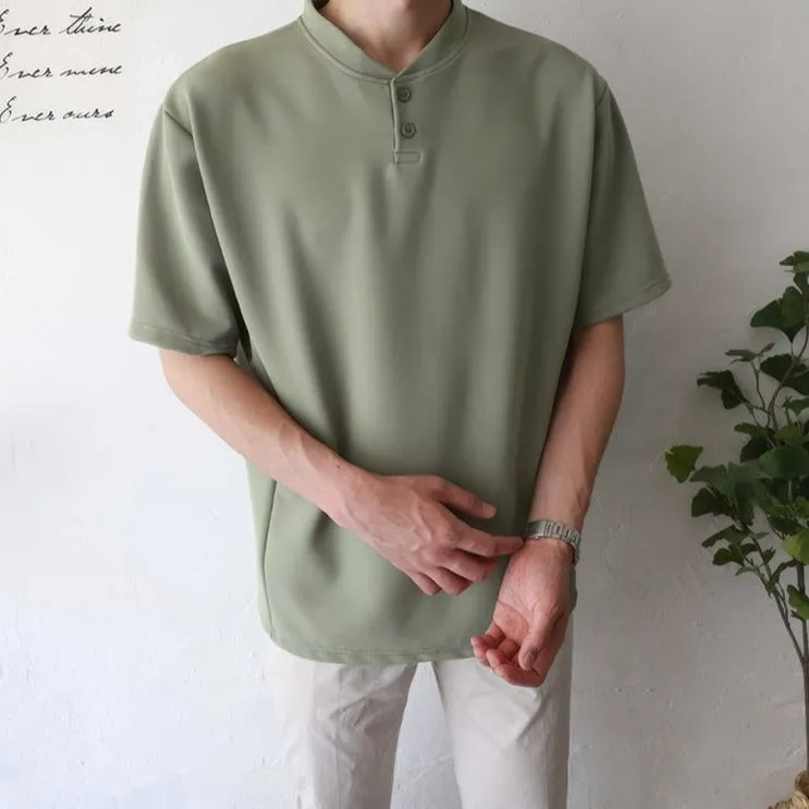 [Korean Style] 4 Colors Mock Neckline Polo shirts