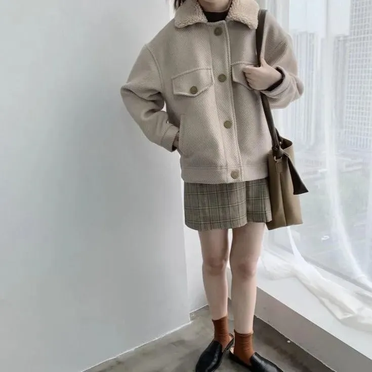 [Korean Style] Alleasa 4 Colors Fleece Collar Jacket
