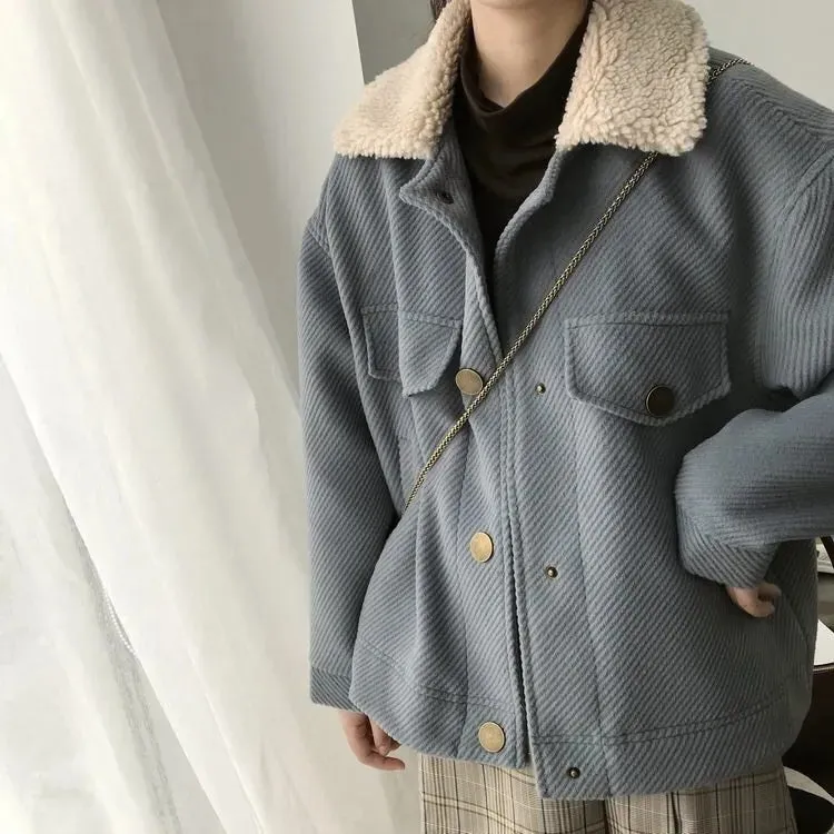 [Korean Style] Alleasa 4 Colors Fleece Collar Jacket