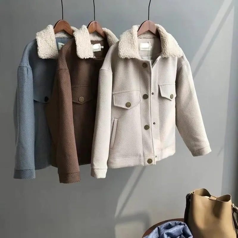 [Korean Style] Alleasa 4 Colors Fleece Collar Jacket