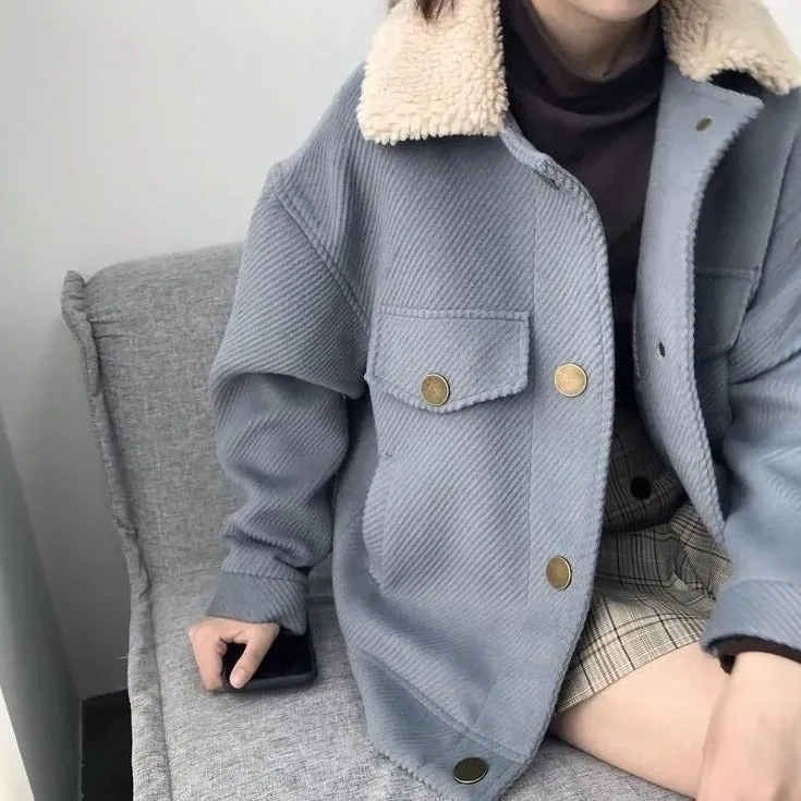 [Korean Style] Alleasa 4 Colors Fleece Collar Jacket