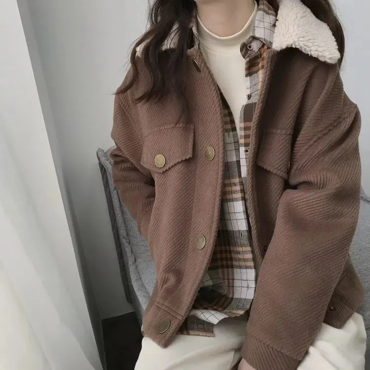 [Korean Style] Alleasa 4 Colors Fleece Collar Jacket