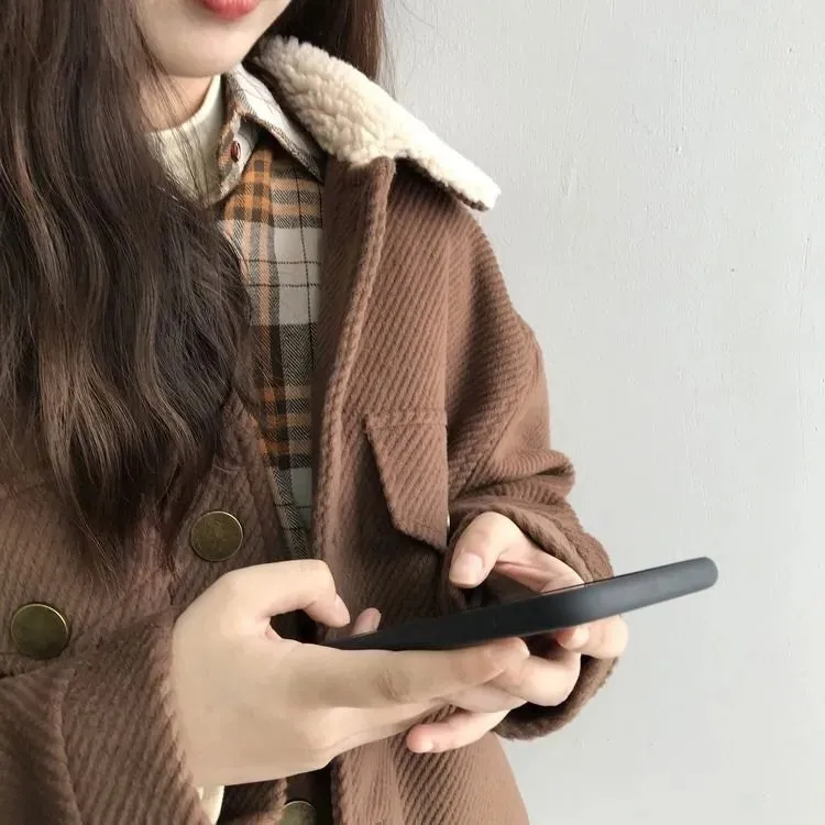 [Korean Style] Alleasa 4 Colors Fleece Collar Jacket