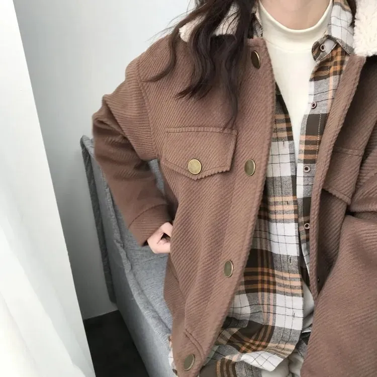 [Korean Style] Alleasa 4 Colors Fleece Collar Jacket