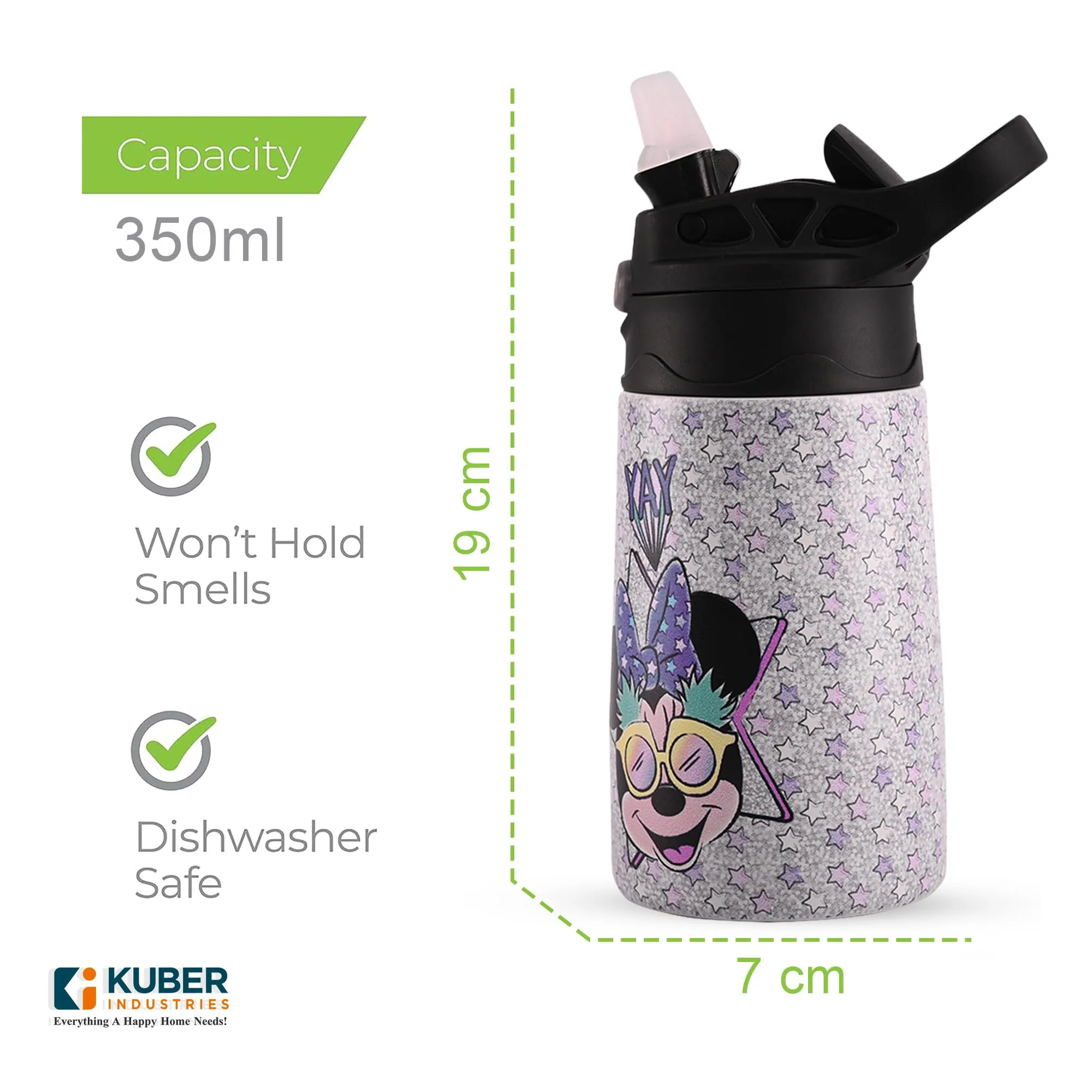 Kuber Industries 350 ml Insulated Kids Water Bottle | Mini Yay Kids Water Bottle | Stainless Steel Water Bottle | Water Bottle with Push-Button Flip Lid | Bottle For School | Purple | Pack of 6