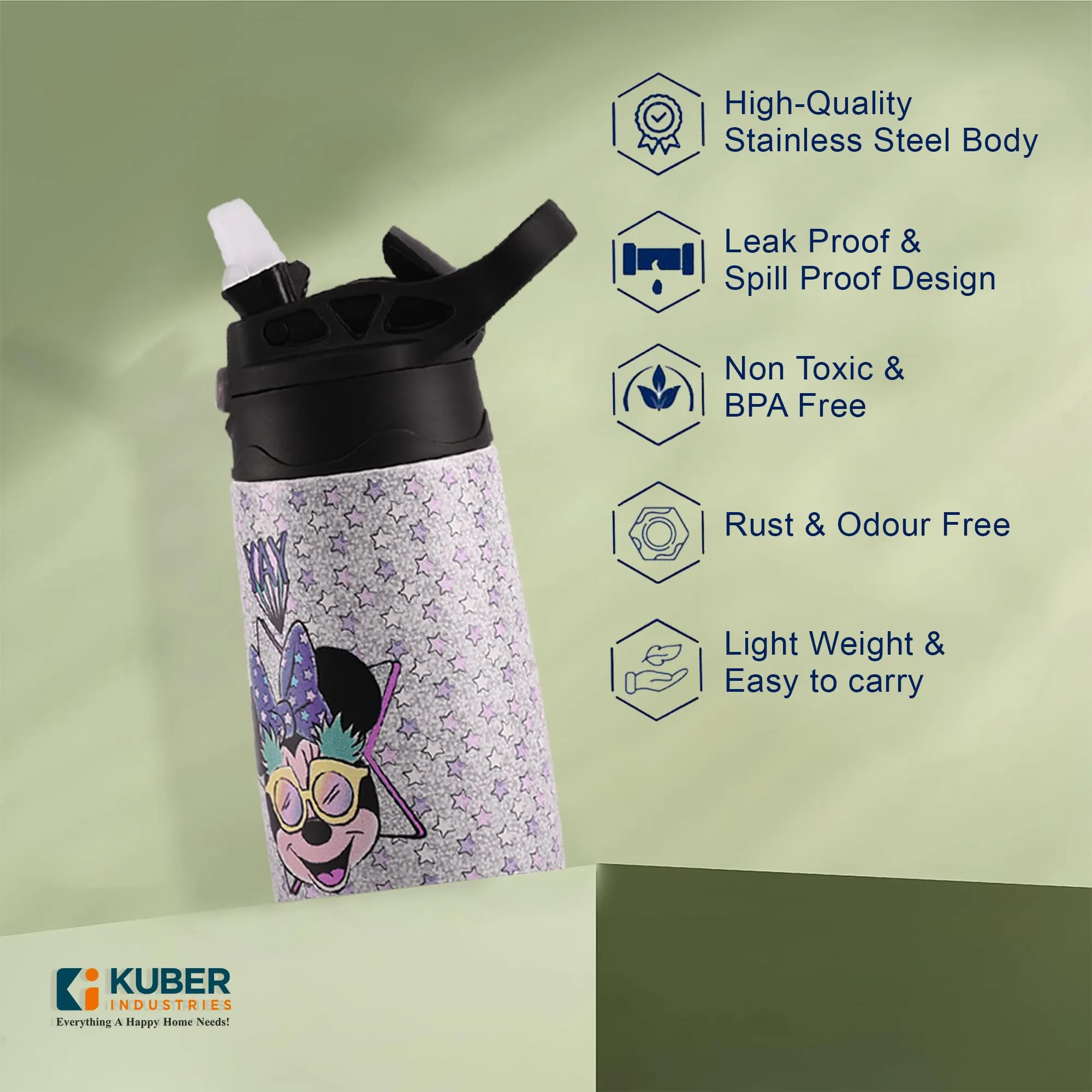 Kuber Industries 350 ml Insulated Kids Water Bottle | Mini Yay Kids Water Bottle | Stainless Steel Water Bottle | Water Bottle with Push-Button Flip Lid | Bottle For School | Purple | Pack of 6