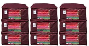Kuber Industries 9 Pieces Non Woven Saree Cover Set, Maroon (90 GSM Fabric)