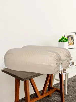 Kuber Industries Bolster Covers | Soft Cotton Bolster Cover Set | Diwan Round Bolster Pillow Covers | Striped Pattern Masand Cover | 16x32 Inch | Pack of 2 | Cream