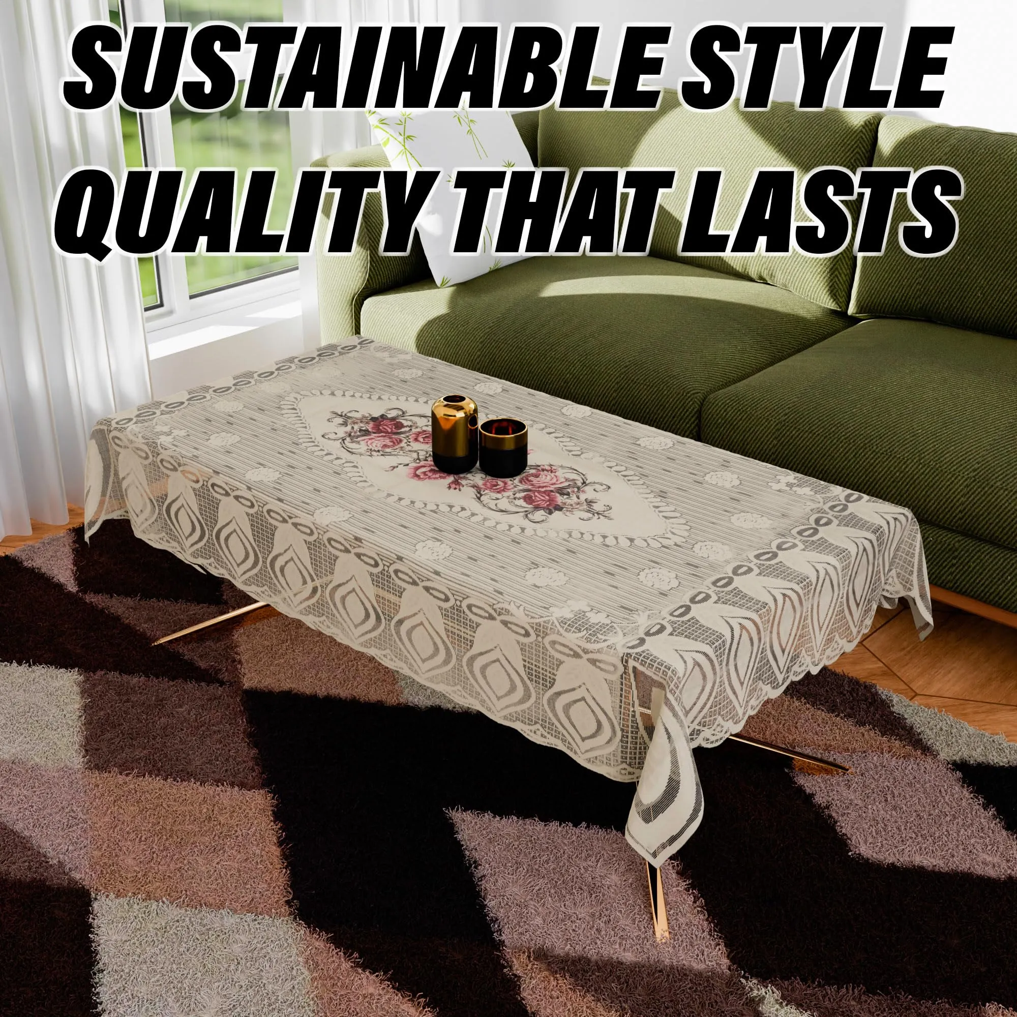 Kuber Industries Center Table Cover | Cotton Table Cloth Cover | 4-Seater Table Cloth | Glory Table Cover | Table Protector | Table Cover for Center Table | 40x60 Inch | CTC | Cream & Pink