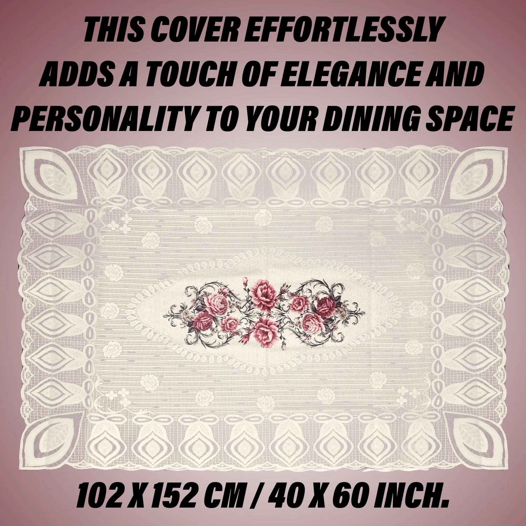 Kuber Industries Center Table Cover | Cotton Table Cloth Cover | 4-Seater Table Cloth | Glory Table Cover | Table Protector | Table Cover for Center Table | 40x60 Inch | CTC | Cream & Pink