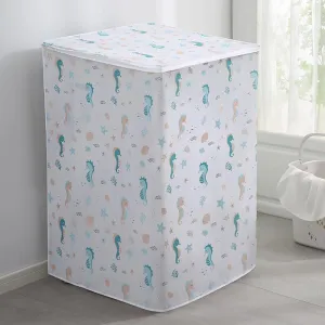 Kuber Industries Front Load Washing Machine Cover |Waterproof And Dust Proof Fully Automatic Washing Machine Cover |Seahorses Laundry Machine Protect Cover With Zip | White & Blue