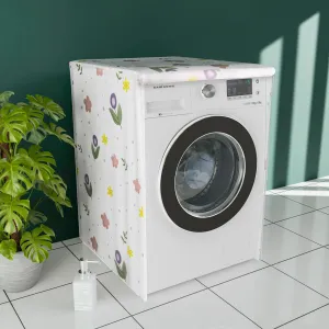 Kuber Industries Front Load Washing Machine Cover |Waterproof And Dust Proof Fully Automatic Washing Machine Cover |Tulip Laundry Machine Protect Cover With Zip | White & Purple