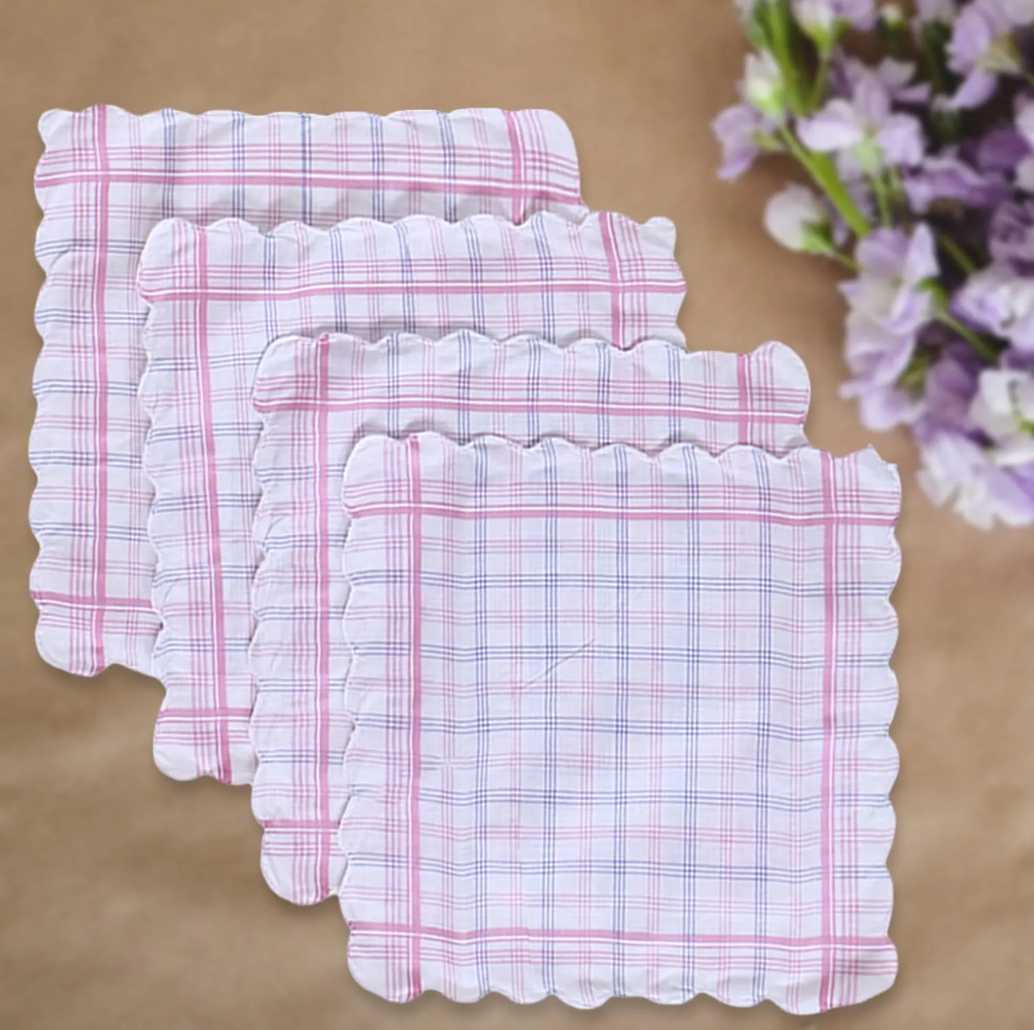 Kuber Industries Handkerchiefs | Soft Cotton | Hankies for Woman | Hankies for Girls | Check Cutwork | Rumal for Woman | Girls | Wicking Sweat | Set of 12 | White