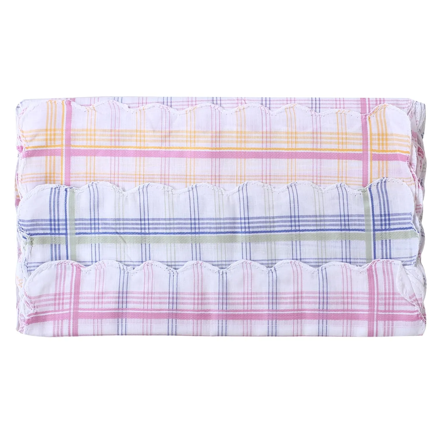 Kuber Industries Handkerchiefs | Soft Cotton | Hankies for Woman | Hankies for Girls | Check Cutwork | Rumal for Woman | Girls | Wicking Sweat | Set of 12 | White