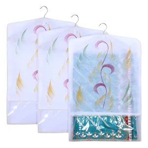 Kuber Industries Hanging Saree Cover | Brush Painting Pattern Saree Cover | Non-Woven Saree Covers for Home | Saree Cover with Small Transparent view | Pack of 3 | Yellow