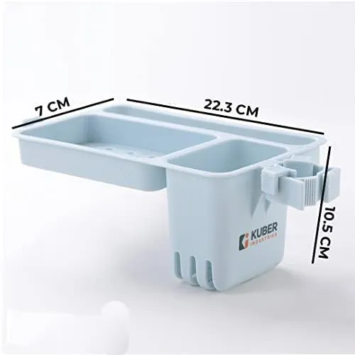 Kuber Industries Kitchen Organizer With Soap Holder|Premium PP|Durable & Sturdy|DIY Self-Adhesive Design|Multipurpose Bathroom Shelf|Smart Drainage Holes|TM18005|Pack Of 2 |Blue