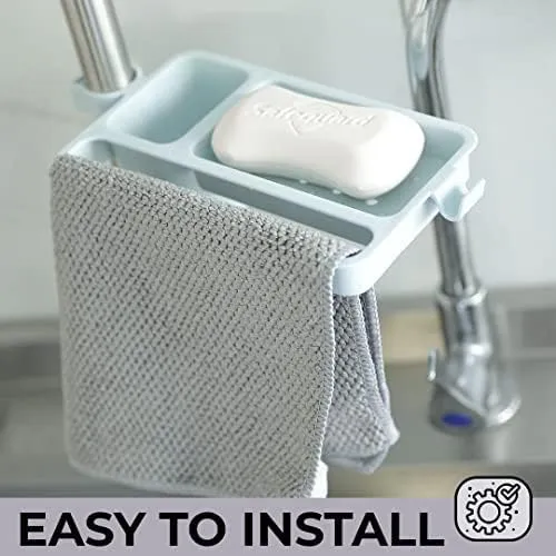 Kuber Industries Kitchen Organizer With Soap Holder|Premium PP|Durable & Sturdy|DIY Self-Adhesive Design|Multipurpose Bathroom Shelf|Smart Drainage Holes|TM18005|Pack Of 5 |Blue