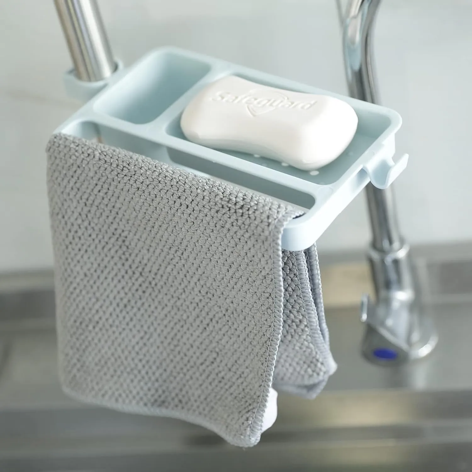 Kuber Industries Kitchen Organizer With Soap Holder|Premium PP|Durable & Sturdy|DIY Self-Adhesive Design|Multipurpose Bathroom Shelf|Smart Drainage Holes|TM18005|Pack Of 5 |Blue