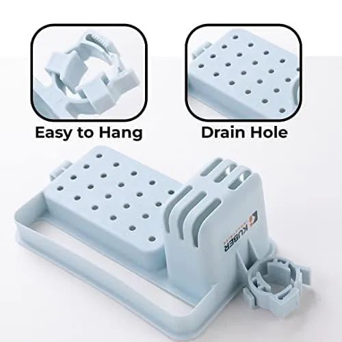 Kuber Industries Kitchen Organizer With Soap Holder|Premium PP|Durable & Sturdy|DIY Self-Adhesive Design|Multipurpose Bathroom Shelf|Smart Drainage Holes|TM18005|Pack Of 5 |Blue