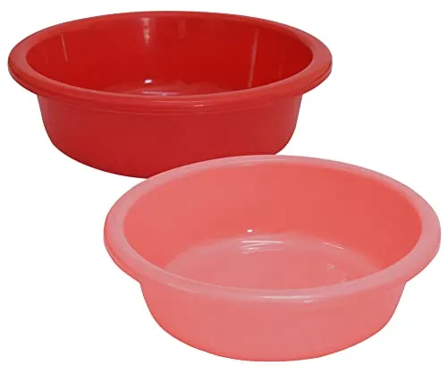 Kuber Industries Multiuses Unbreakable Plastic Knead Dough Basket/Basin Bowl For Home & Kitchen 6 Ltr- Pack of 2 (Red & Light Pink)