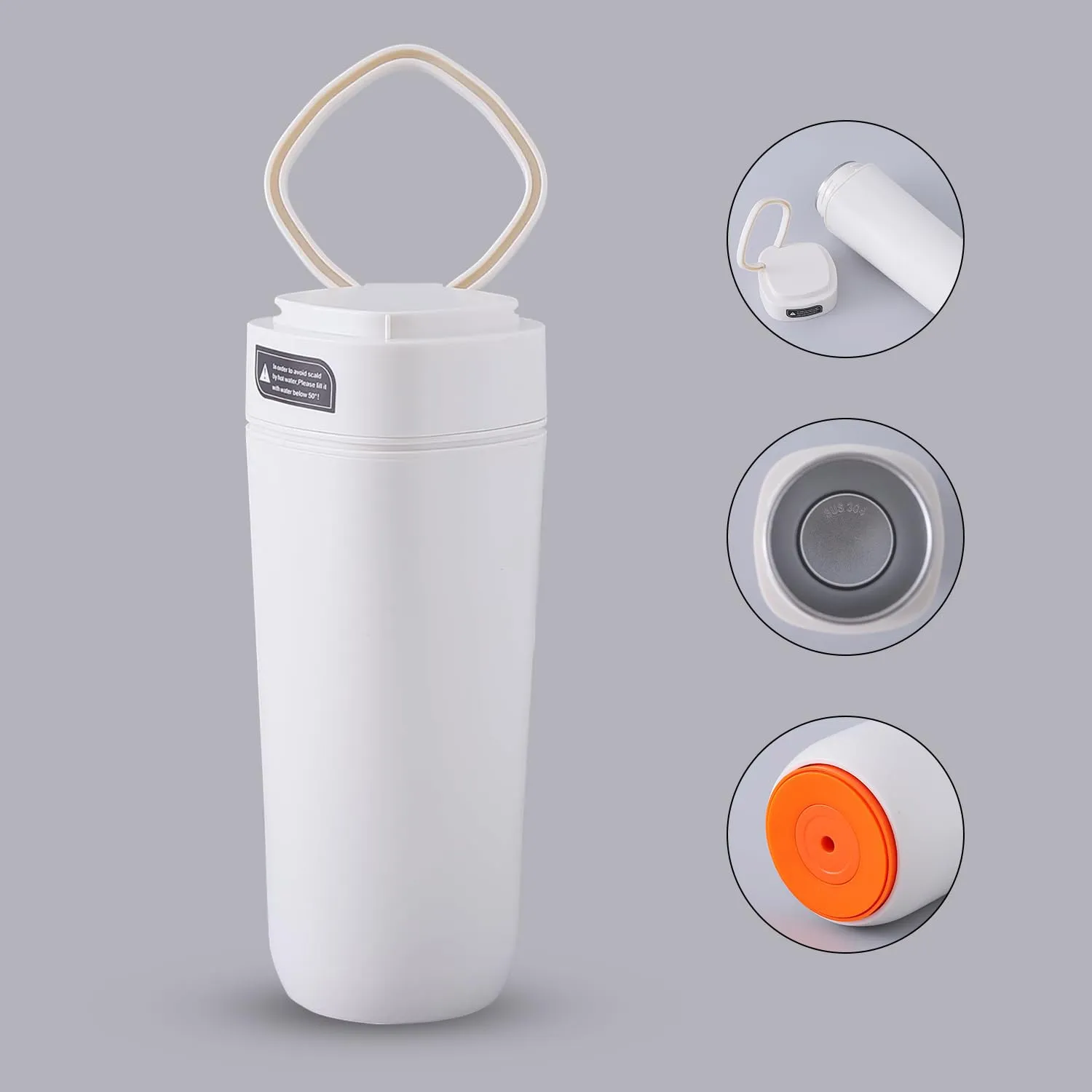 Kuber Industries Pack of 2 Anti-Fall Insulated Coffee Tumbler with Suction Bottom | Leak-Proof Stainless Steel Tumbler | Coffee Tumbler with Lid and Handle | 480 ML | White