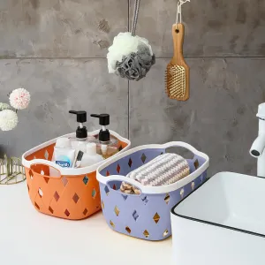 Kuber Industries Pack of 2 Multipurpose Storage Basket | Rhombic | Bathroom Kitchen Dressing table |Toiletry Organizer Bin for Holding Soap, Shampoo,Cosmetics | MC2436 | Light Grey, Orange |