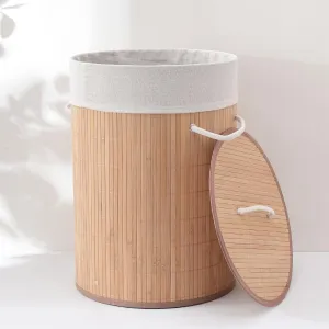 Kuber Industries Pack of 2 Rectangle Bamboo Laundry Basket For Clothes With Lid | 72 Ltr Washing Clothes Storage Bag & Laundry Box - Light Brown