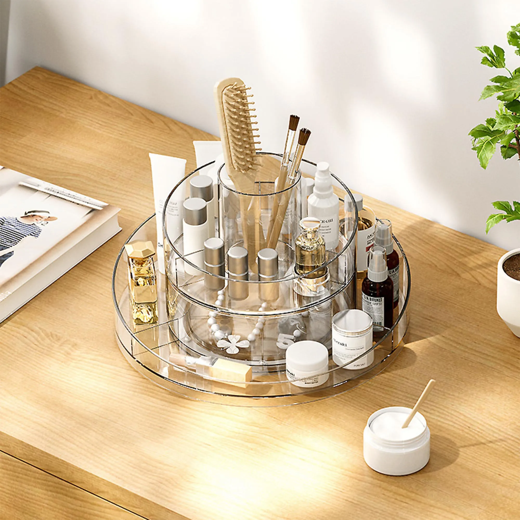 Kuber Industries Pack of 3 Rotating makeup Organiser| 360 Rotation | Multipurpose Cosmetic Desk Storage for Vanity Counter Dresser | Bedroom, Dresser, Countertop | YM.6612T | Transparent