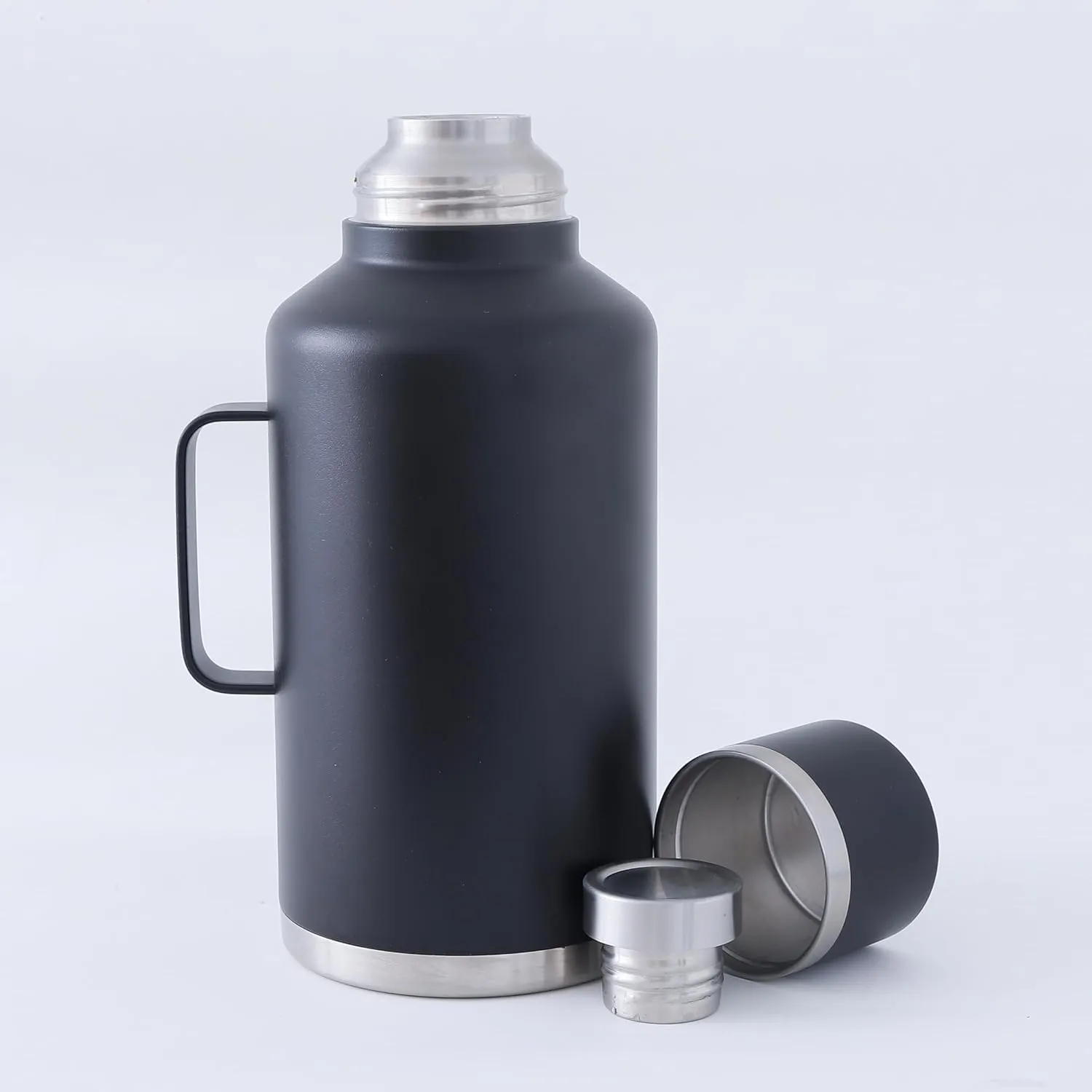 Kuber Industries Pack of 3 Vacuum Insulated Water Bottle | Stainless Steel Water Bottle with Handle | Hot & Cold Water Bottle | Leakproof, BPA Free, Rustproof | 2000 ML | Black