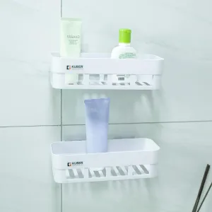 Kuber Industries Pack of 4 Bathroom & Kitchen Organizer PP|Durable & Non-Toxic|Self-Adhesive|Drainage Holes|Multipurpose Set of Storage Racks & Shelves|Set of 2|A50532|White
