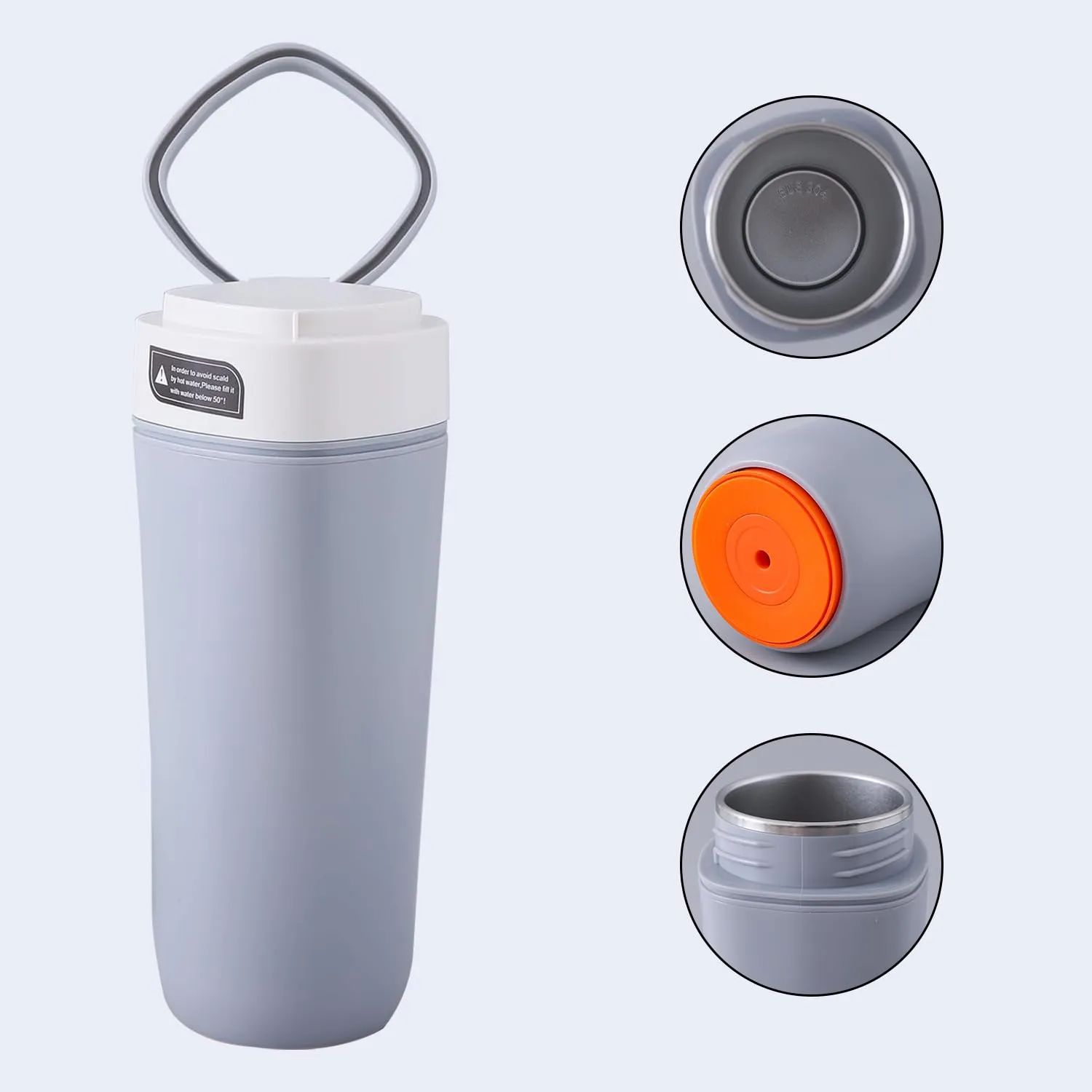 Kuber Industries Pack of 5 Anti-Fall Insulated Coffee Tumbler with Suction Bottom | Leak-Proof Stainless Steel Tumbler | Coffee Tumbler with Lid and Handle | 480 ML | Gray