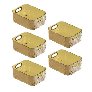 Kuber Industries Pack of 5 Decorative Storage Container | Organizer For Kitchen Pantry bathroom Accessories | Vanity Basket for Restaurant-Desktop Cosmetic-Storage box | YM.6551A | COLOR: Amber