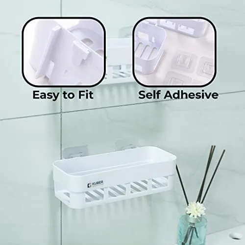 Kuber Industries Pack of 6 Bathroom & Kitchen Organizer PP|Durable & Non-Toxic|Self-Adhesive|Drainage Holes|Multipurpose Set of Storage Racks & Shelves|Set of 2|A50532|White