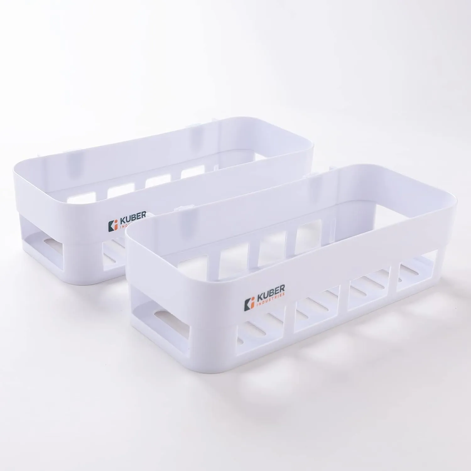 Kuber Industries Pack of 6 Bathroom & Kitchen Organizer PP|Durable & Non-Toxic|Self-Adhesive|Drainage Holes|Multipurpose Set of Storage Racks & Shelves|Set of 2|A50532|White