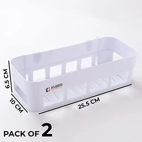 Kuber Industries Pack of 6 Bathroom & Kitchen Organizer PP|Durable & Non-Toxic|Self-Adhesive|Drainage Holes|Multipurpose Set of Storage Racks & Shelves|Set of 2|A50532|White