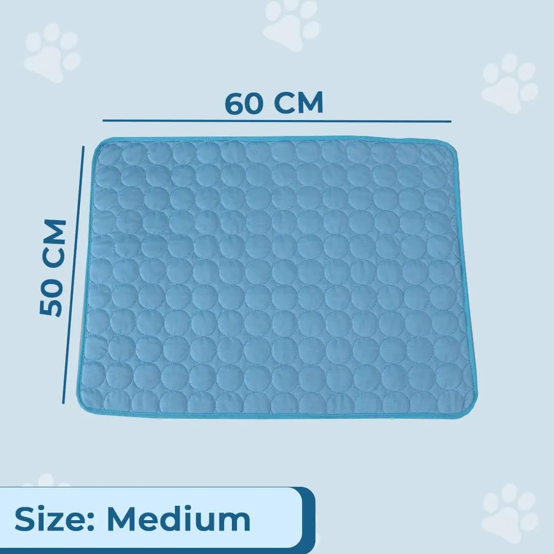 Kuber Industries Rectangular Dog & Cat Bed|Premium Cool Ice Silk with Polyester With Bottom Mesh|Multi-Utility Self-Cooling Pad For Dog & Cat|Light-weight & Durable Dog Bed|ZQCJ001B-M|Blue (Pack Of 3)