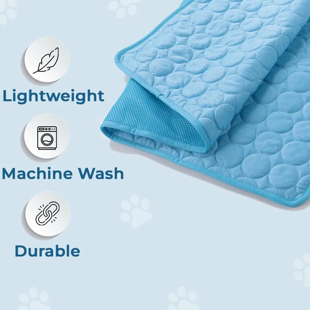 Kuber Industries Rectangular Dog & Cat Bed|Premium Cool Ice Silk with Polyester With Bottom Mesh|Multi-Utility Self-Cooling Pad For Dog & Cat|Light-weight & Durable Dog Bed|ZQCJ001B-M|Blue (Pack Of 3)