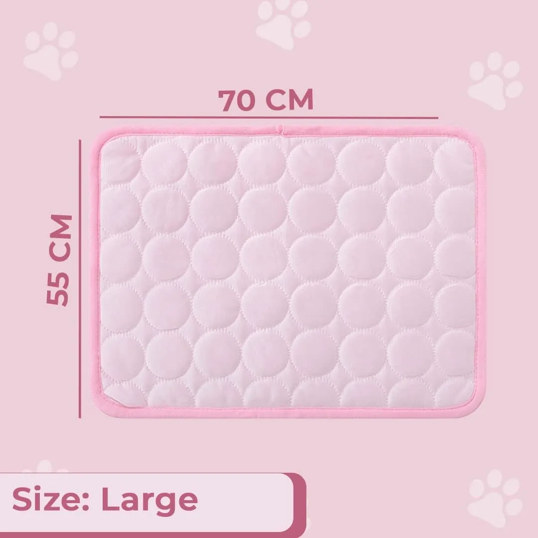 Kuber Industries Rectangular Dog & Cat Bed|Premium Cool Ice Silk with Polyester With Bottom Mesh|Multi-Utility Self-Cooling Pad For Dog & Cat|Light-weight & Durable Dog Bed|ZQCJ001P-L|Pink (Pack Of 3)
