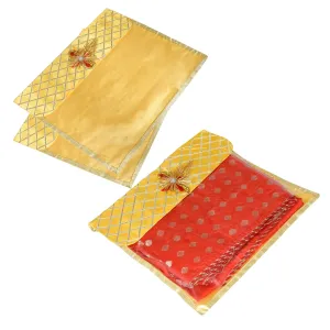 Kuber Industries Saree Cover | Clothes Storage Bag | Single Packing Saree with Velcro | Wardrobe Organizer | Cloth Stoarge Organizer | Check Jama Brooch-Design | Pack of 3 | Yellow