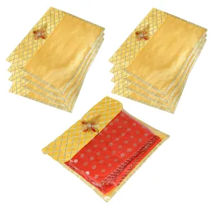 Kuber Industries Saree Cover | Clothes Storage Bag | Single Packing Saree with Velcro | Wardrobe Organizer | Cloth Stoarge Organizer | Check Jama Brooch-Design | Pack of 9 | Yellow