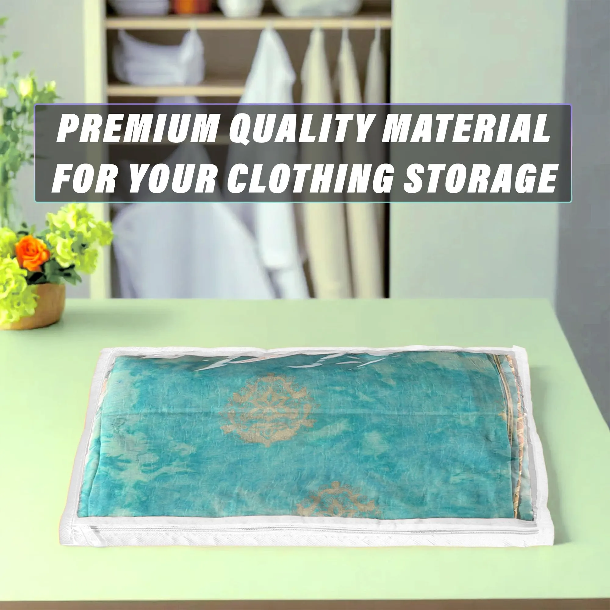 Kuber Industries Saree Cover | Clothes Storage Bag | Single Packing Saree with Zip Closure | Wardrobe Organizer | Cloth Stoarge Organizer | Plain Saree Cover | Pack of 12 | White
