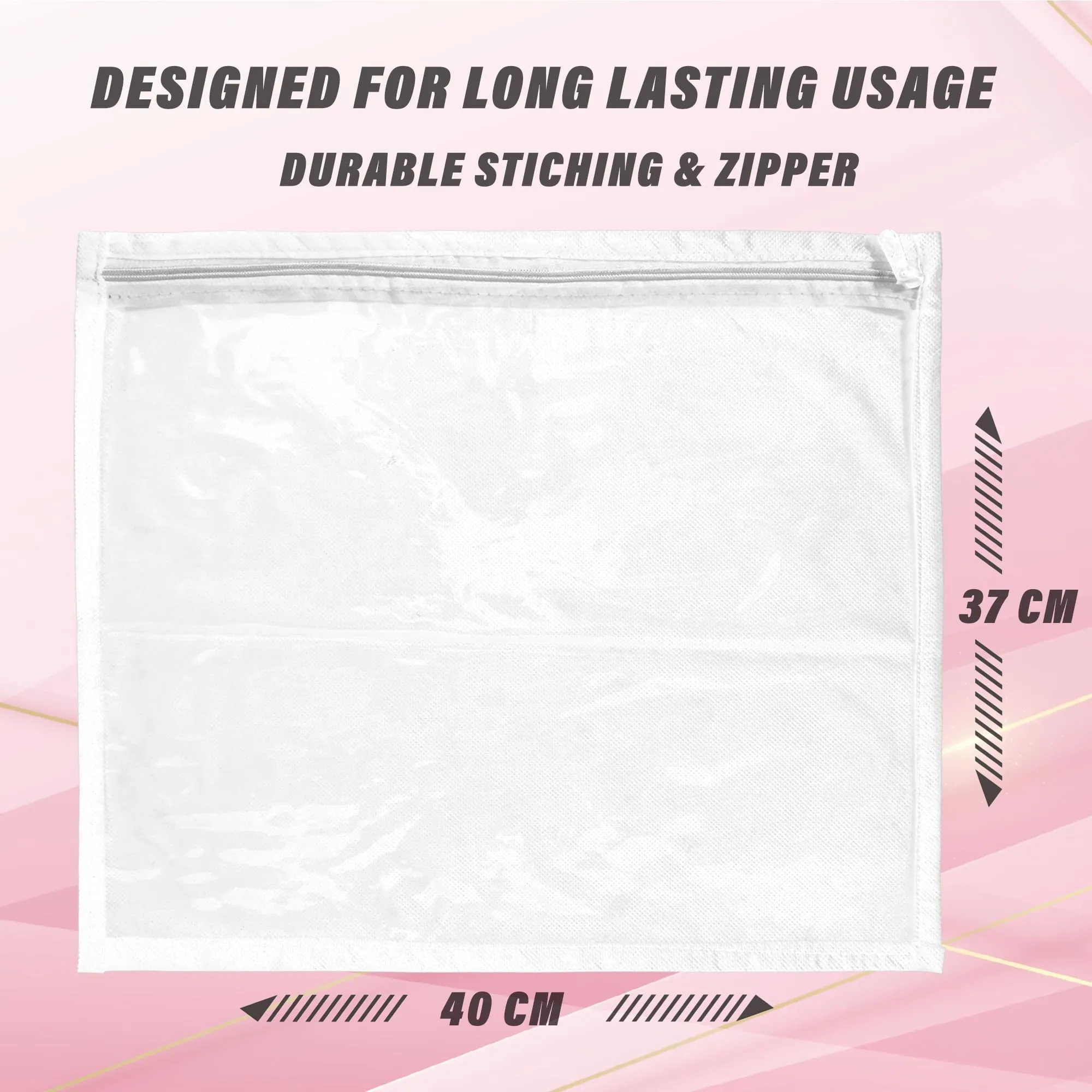 Kuber Industries Saree Cover | Clothes Storage Bag | Single Packing Saree with Zip Closure | Wardrobe Organizer | Cloth Stoarge Organizer | Plain Saree Cover | Pack of 12 | White