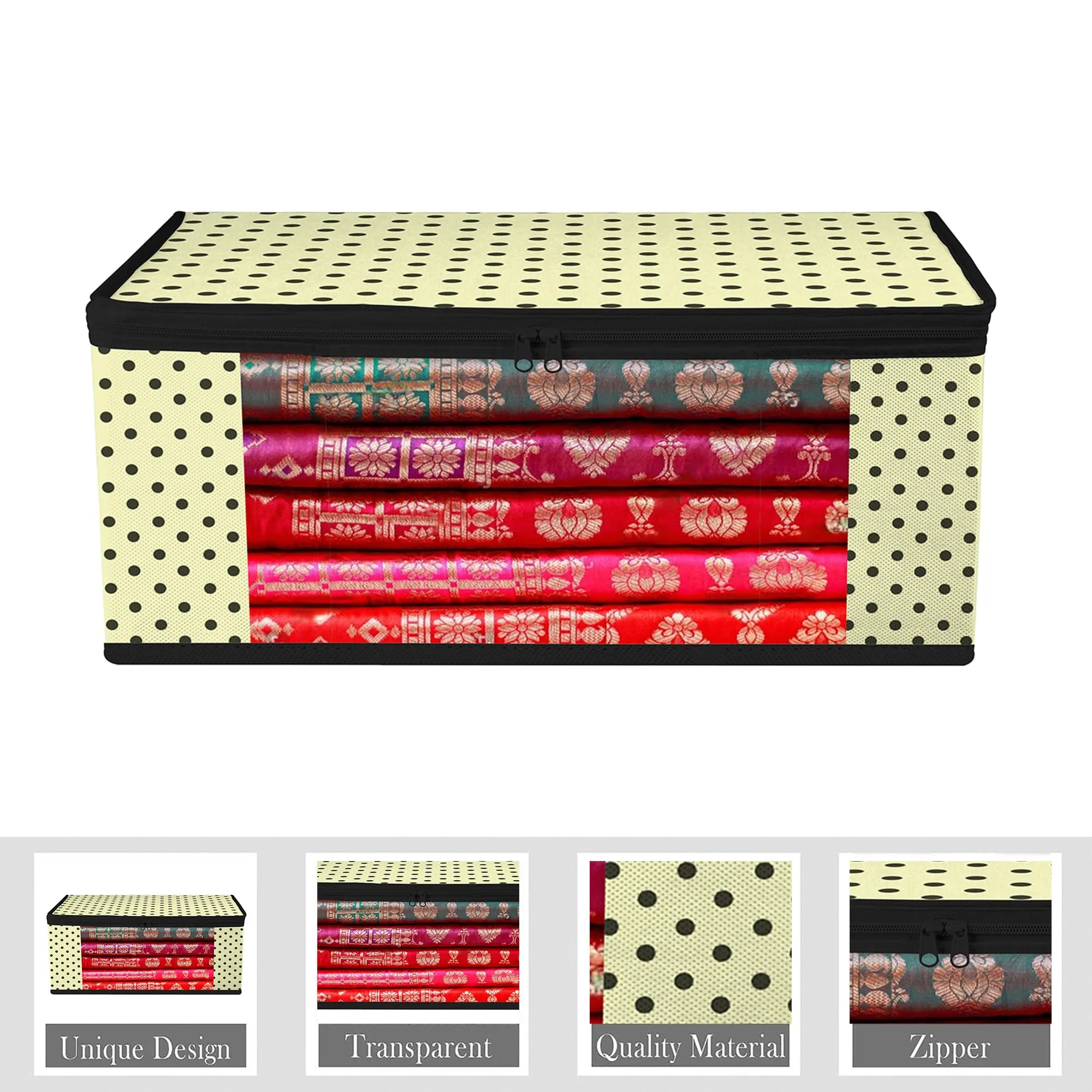 Kuber Industries Saree Cover | Clothes Storage Bag | Storage Organizer Bag | Zip Closure Saree Cover | Wardrobe Organizer | Dot-Design Saree Covers | 6 Inch | Pack of 9 | Cream