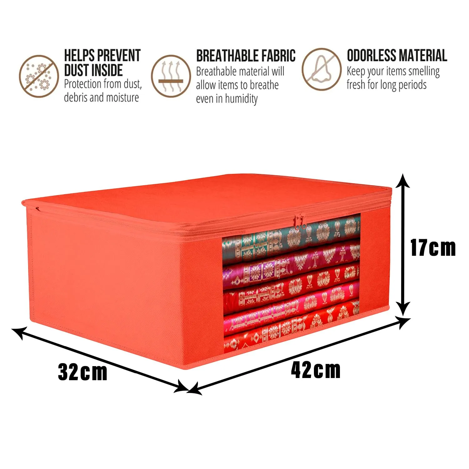 Kuber Industries Saree Cover | Clothes Storage Bag | Storage Organizer Bag | Zip Closure Saree Cover | Wardrobe Organizer | Plain Transparent Window Saree Cover | 6 Inch | Pack of 6 | Red